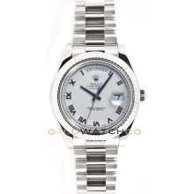 Rolex New Style 41mm Day Date II Model 218239 18K White Gold with Ivory Concentric Roman Dial