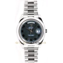 Rolex New Style 41mm Day Date II Model 218239 18K White Gold with Black Concentric Arabic Dial