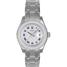Rolex Pearlmaster 18K White Gold Pave Diamond Ladies Watch 80339