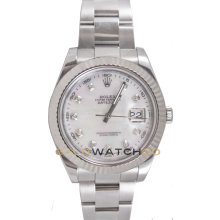 Rolex Stainless Steel 41mm Datejust II Model 116334 Custom Added Mother Of Pearl Diamond Dial