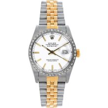 Rolex Women's Datejust Midsize Two Tone Custom Diamond Bezel White Index Dial