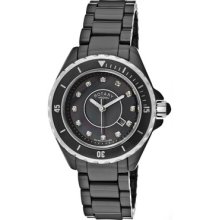 Rotary Women's Austrian White Crystal Black Mop Dial Black Ceramic