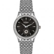 Rotary Women's Quartz Watch With Black Dial Analogue Display And Silver Stainless Steel Bracelet Lb02908/04