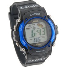 Round Dial Sports Digital Watch with Plastic Strap (Black)