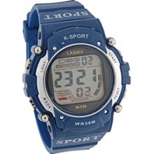 Round Dial Sports Digital Watch with Plastic Strap (Blue)