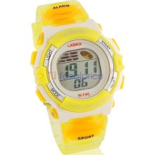 Round Dial Waterproof Digital Electronic Watch with Plastic Strap (Yellow)