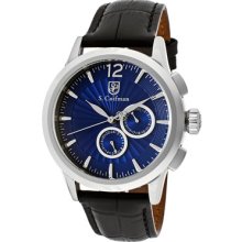 S.Coifman Watches Men's Chronograph Blue Dial Black Genuine Leather Bl