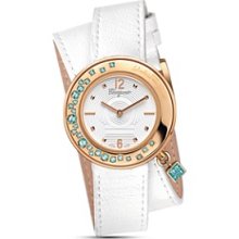 Salvatore Ferragamo Gancino Sparkling White Leather Strap Watch, 36mm