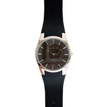 sears Men's Black Strap Watch with Rose-Gold Round Dial