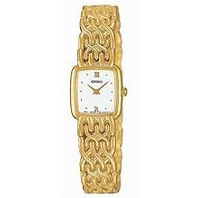 Seiko $225 Women's Gold Mesh Dress Watch - Square White Dial - Swa042