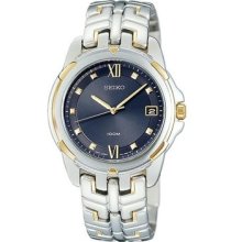 Seiko $285 Men's Le Grand Sport Two-tone Blue Dial Steel Watch W/ Date Sge766