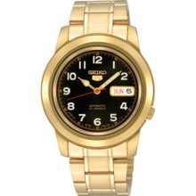 Seiko 5 Automatic Black Dial Gold-tone Mens Watch SNKK40