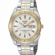 Seiko 5 Latest Men's Automatic Dress Gold & Silver Two Tone White Face Snzf36j1