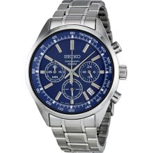 Seiko Blue Dial Chronograph Stainless Steel Mens Watch SSB039