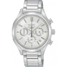 Seiko Chronograph Silver Dial Stainless Steel Mens Watch SSB017