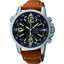 Seiko Chronograph Solar Tan Leather Strap Mens Watch