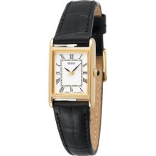 Seiko Gold-tone Black Leather Strap Ladies Watch SXGN42