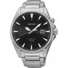 Seiko Kinetic Black Dial Steel Mens Watch SKA565