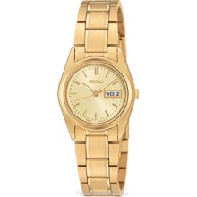 Seiko Ladies Bracelet Watch - Gold Tone - Champagne Dial - Day/Date SXA122