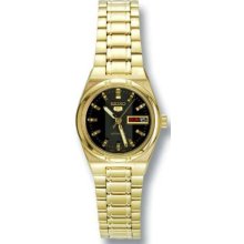 Seiko Ladies Gold Tone Seiko 5 Automatic Black Dial SYM602