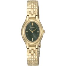 Seiko Ladies Gold Tone Stainless Steel Oval Black Dial Solar Watch
