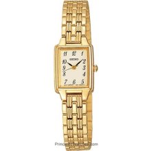 Seiko Ladies Gold-Tone Watch - Full Numeral Dial - Rectangular SXGL64