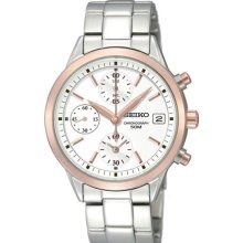 Seiko Ladies Rose Two Tone Stainless Steel Quartz Silver Tone Dial Chronograph SNDY42