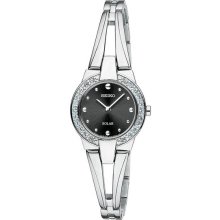 Seiko Ladies Stainless Steel Bangle Style Dress Solar Quartz Black Dial SUP051