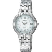 Seiko Ladies Stainless Steel Dress White Patterned Dial Solar Quartz SUT015