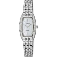 Seiko Ladies Stainless Steel Case Solar Quartz Mother of Pearl Dial Swarovski Crystals SUP151