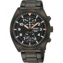 Seiko Men's Black Chronograph Orange Date Watch Snn237 Water Resistant Date