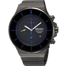 Seiko Men's Black Stainless Steel Case and Bracelet Black Dial Chronograph Blue Hour Markers SNDD59