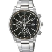 Seiko Men's Chronograph SNDC99 Silver Stainless-Steel Quartz Watch with Black Dial