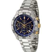 Seiko Mens Classic Chronograph Stainless Watch - Silver Bracelet - Blue Dial - SSB055P1