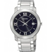 Seiko Mens Dress Watch - Black Dial - Stainless Steel - Date Window -