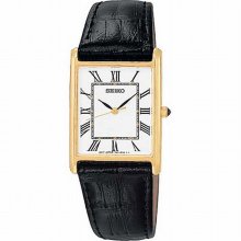Seiko Men's Gold Square Face White Dial Leather Band Watch