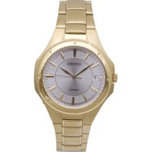 Seiko Men's Gold Tone Stainless Steel Silver Tone Dial Quartz Link Bracelet SGEF64