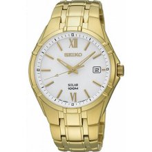 Seiko Men's Gold Tone Stainless Steel Case and Bracelet Solar White Dial SNE218