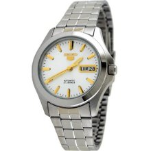 Seiko Men's Seiko 5 Automatic Two Tone Dial Link Bracelet White Dial SNKK89