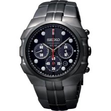 Seiko Mens Solar Sport Alarm Chronograph Black Ion Finish SSC091