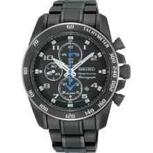 Seiko Mens Sportura Chronograph Stainless Watch - Black Bracelet - Black Dial - SNAE77