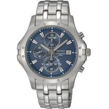 Seiko Men's Stainless Steel Le Grand Sport Quartz Chronograph Blue Dial SNDC97