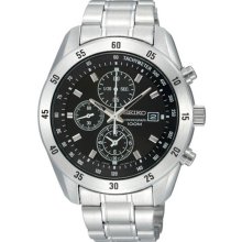 Seiko Men's Stainless Steel Quartz Chronograph Tachymeter Black Dial SNDC43