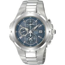 Seiko Men's Stainless Steel Coutura Blue Dial Alarm Chronograph SNAD51