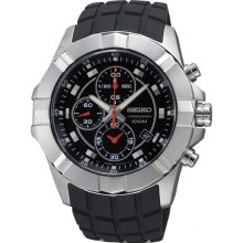 Seiko Men's Stainless Steel Case Rubber Strap Black Dial Chronograph SNDD73P2