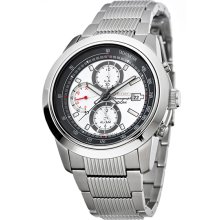 Seiko Men's Stainless Steel Alarm Chronograph Silver Tone Dial SNAB15