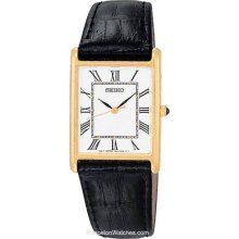 Seiko Men's Strap Watch - Gold-Tone - Square White Face - Black Strap SNF672