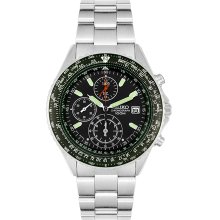 Seiko Men's Tachymeter SND253 Silver Stainless-Steel Quartz Watch with Black Dial