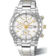 Seiko Men's Two Tone Quartz Chronograph Tachymeter Silver Tone Dial SNDD07