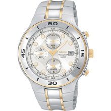 Seiko Men's Two Tone Alarm Chronograph Silver Dial SNAC36